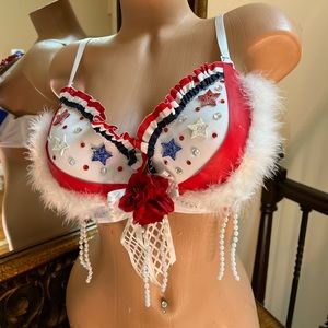 Patriotic American handmade sequined bra top rave costume